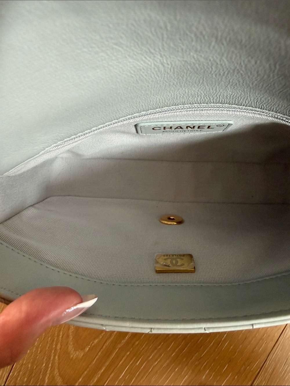 CHANEL Light Blue Quilted Leather Crossbody Bag with Gold Hardware - Picture 11 of 15